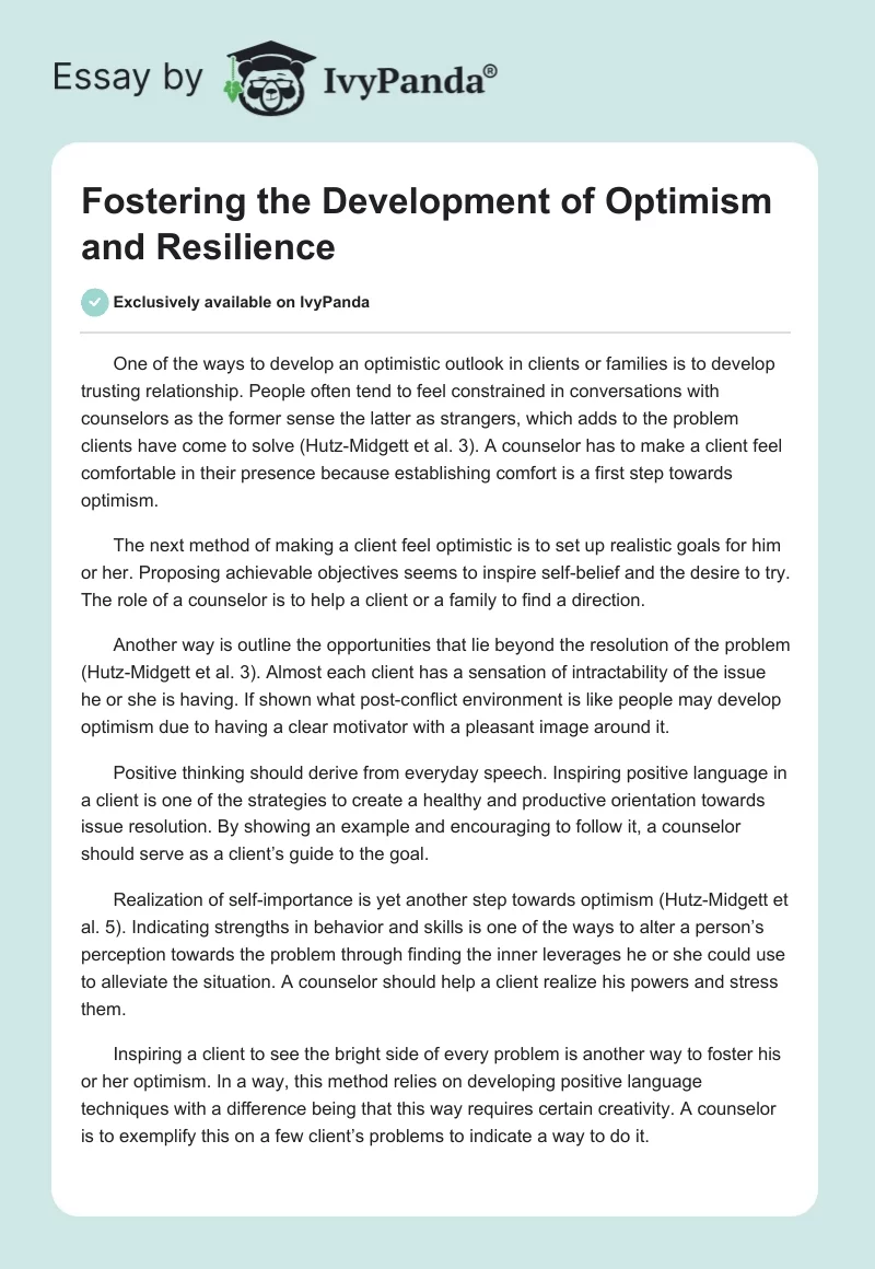Fostering the Development of Optimism and Resilience. Page 1