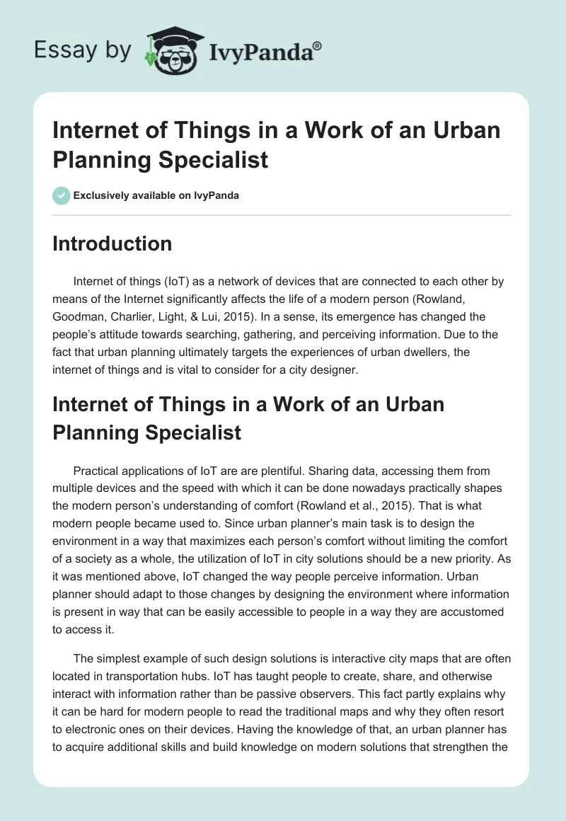 Internet of Things in a Work of an Urban Planning Specialist. Page 1