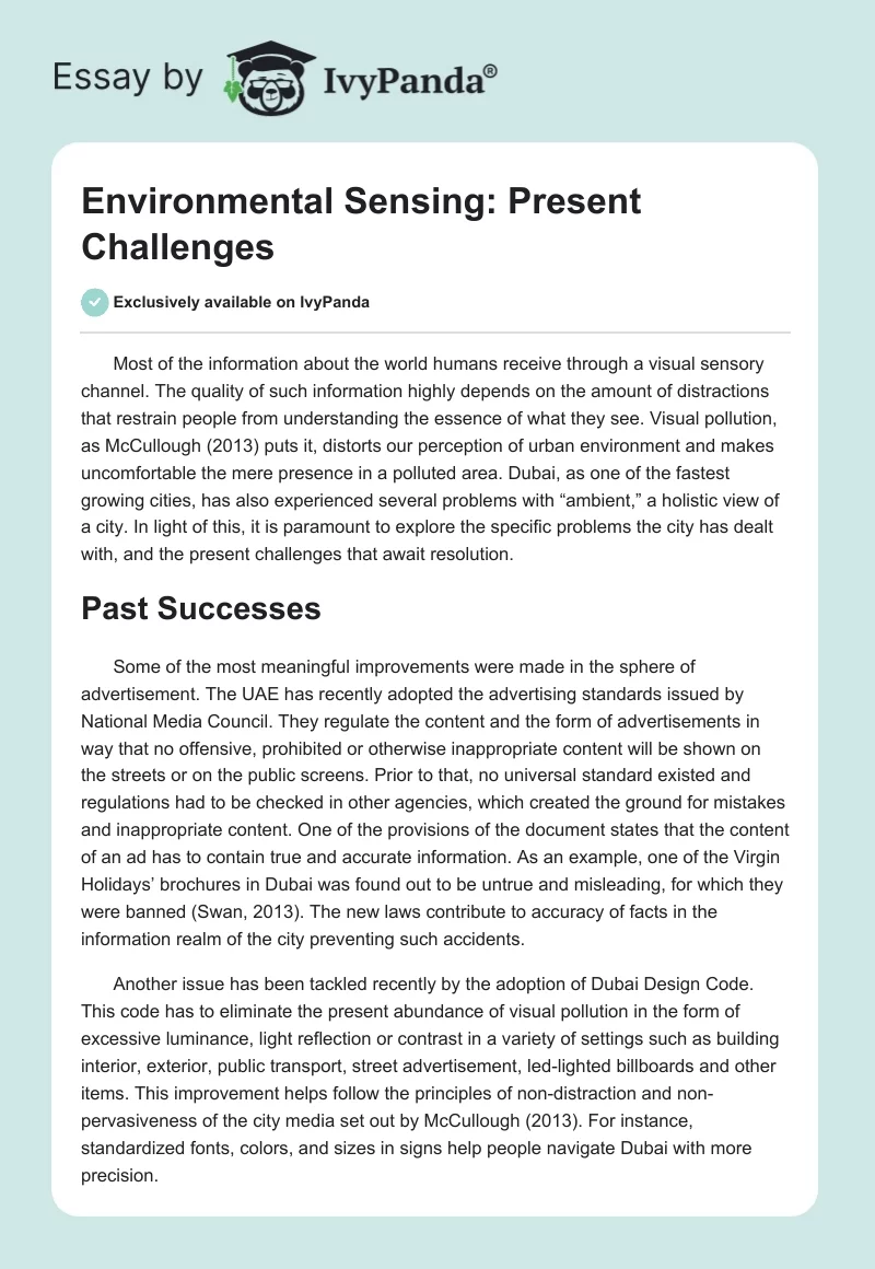 Environmental Sensing: Present Challenges. Page 1