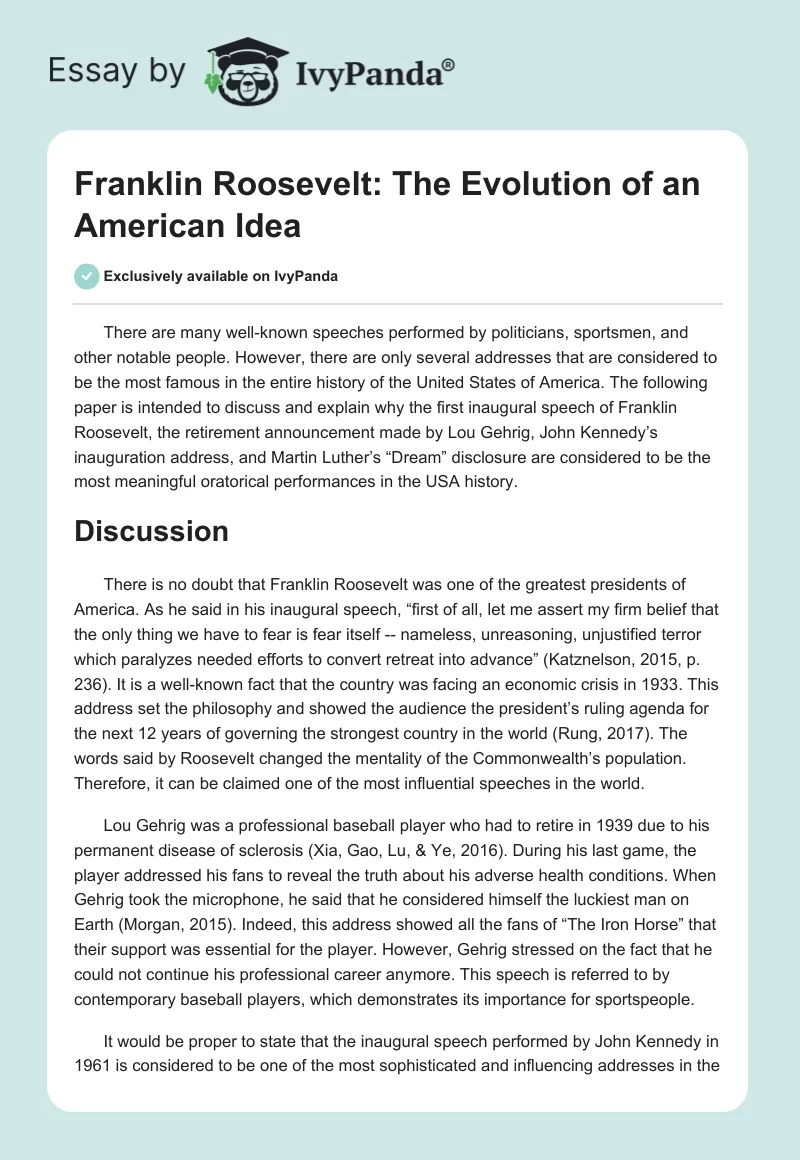 Franklin Roosevelt: The Evolution of an American Idea. Page 1