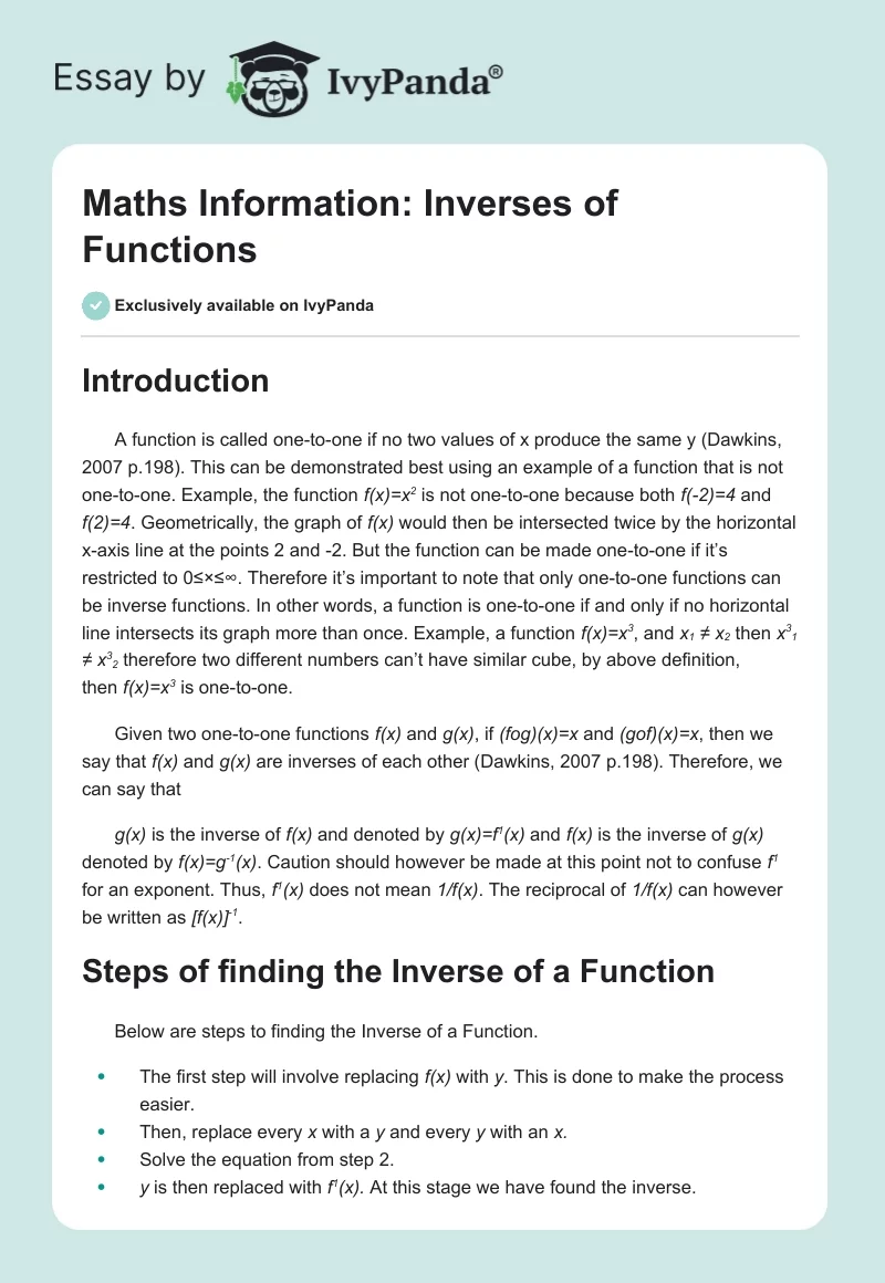Maths Information: Inverses of Functions. Page 1