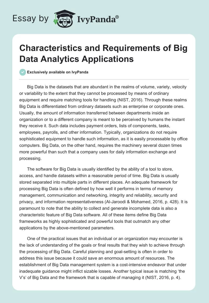 Characteristics and Requirements of Big Data Analytics Applications. Page 1