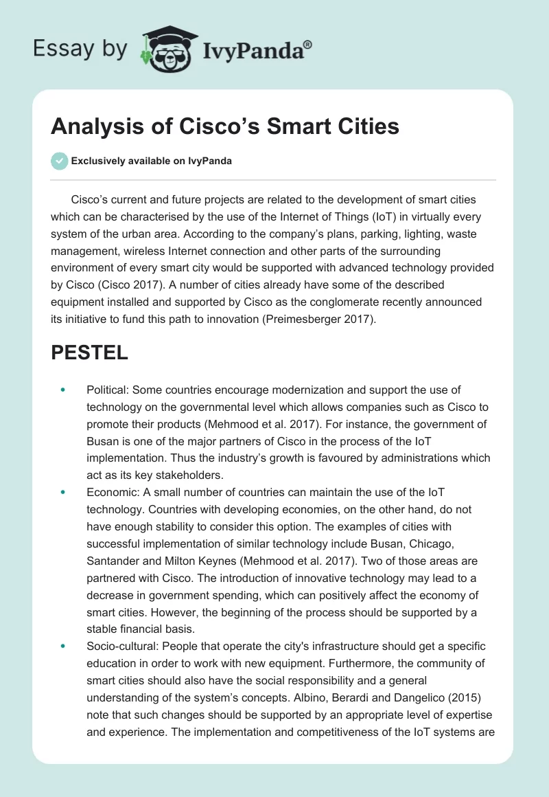 Analysis of Cisco’s Smart Cities. Page 1