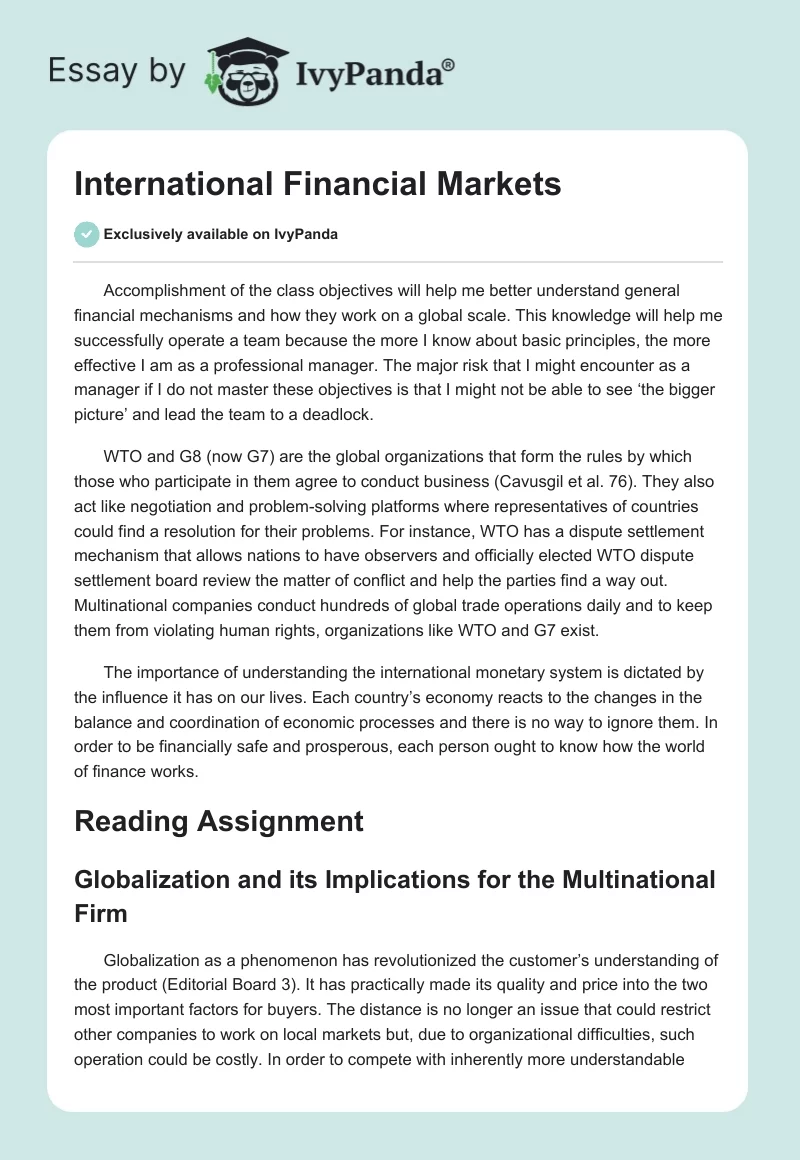 International Financial Markets. Page 1