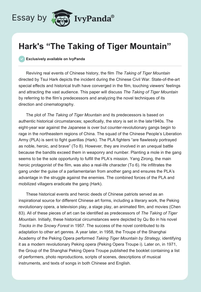 Hark's “The Taking of Tiger Mountain”. Page 1