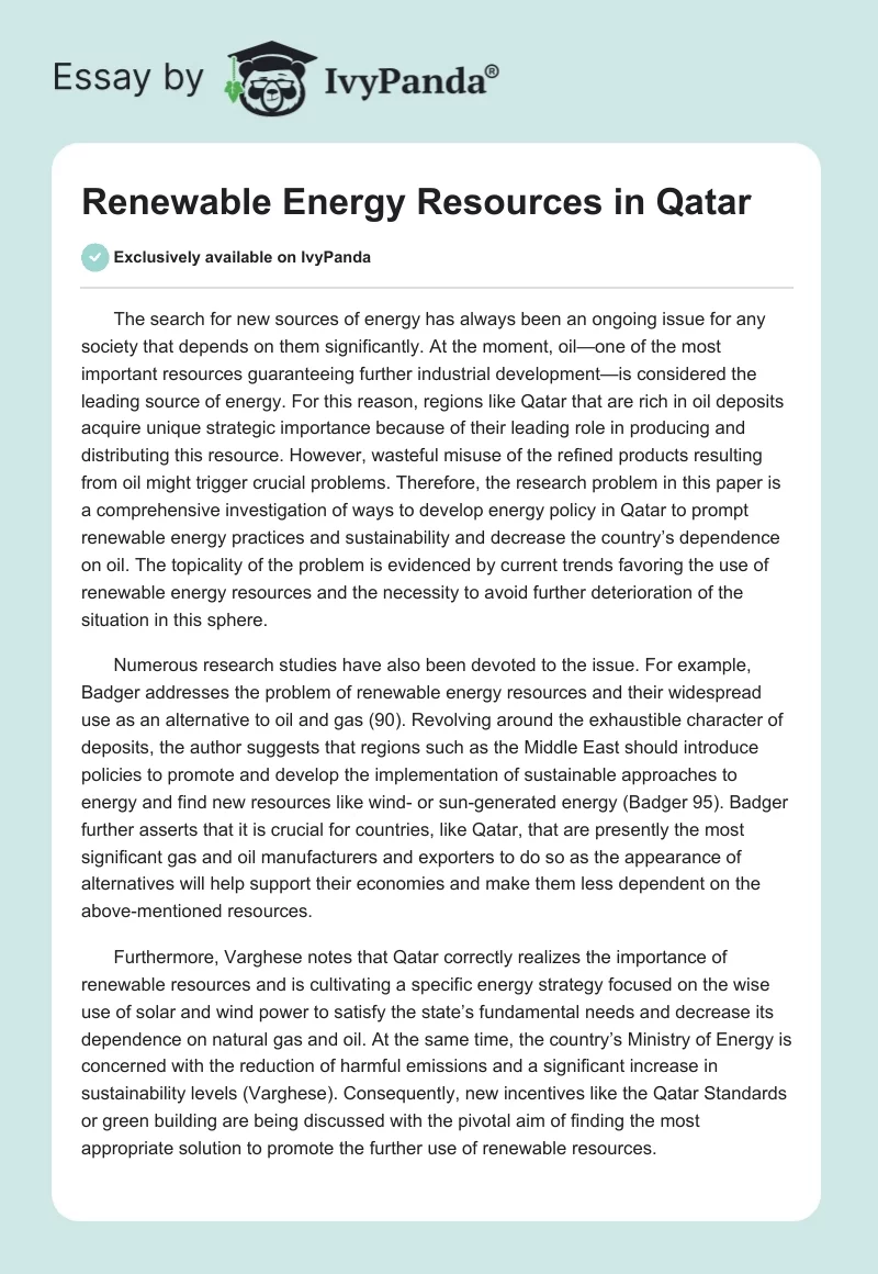 Renewable Energy Resources in Qatar. Page 1