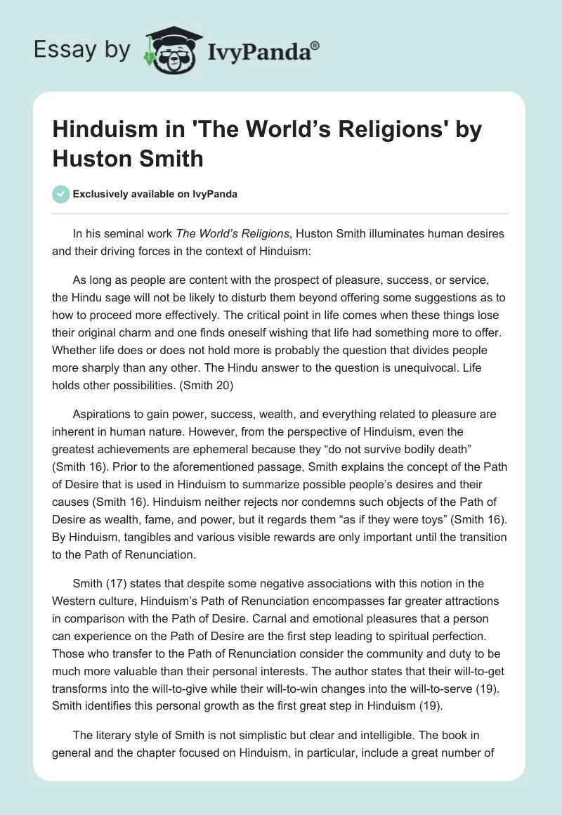 Hinduism in 'The World’s Religions' by Huston Smith. Page 1