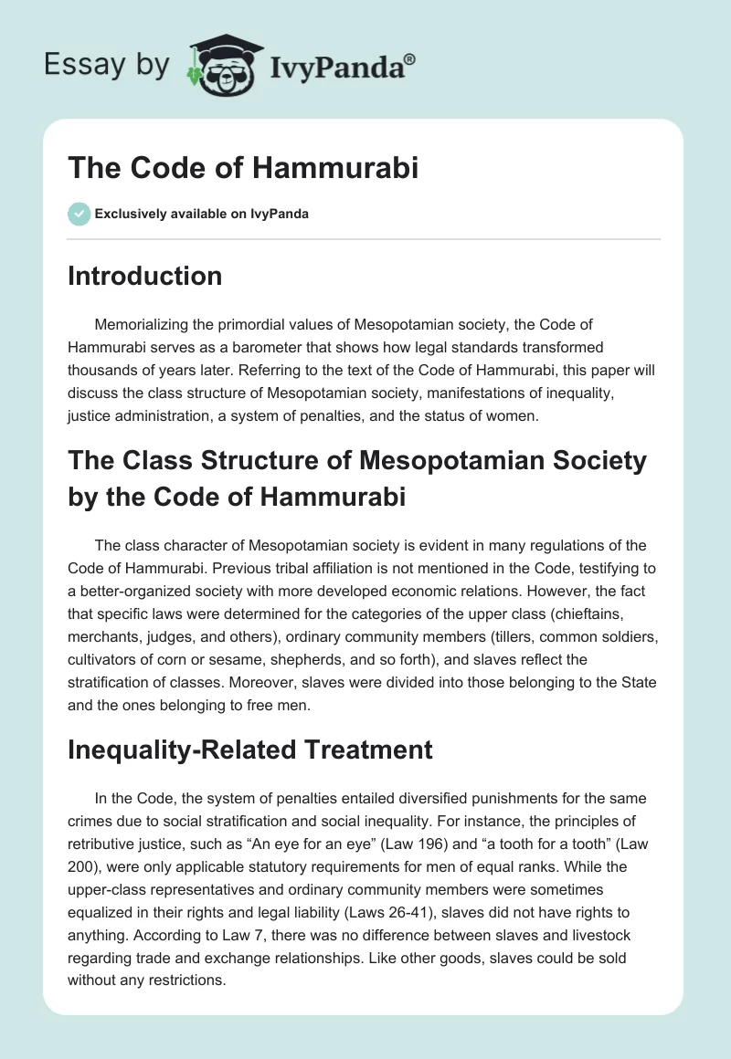 The Code of Hammurabi. Page 1
