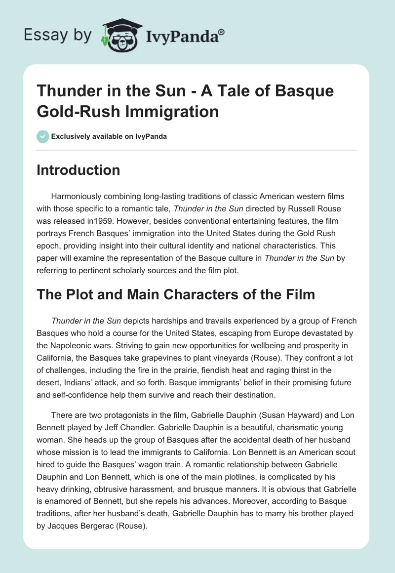 Thunder in the Sun - A Tale of Basque Gold-Rush Immigration. Page 1