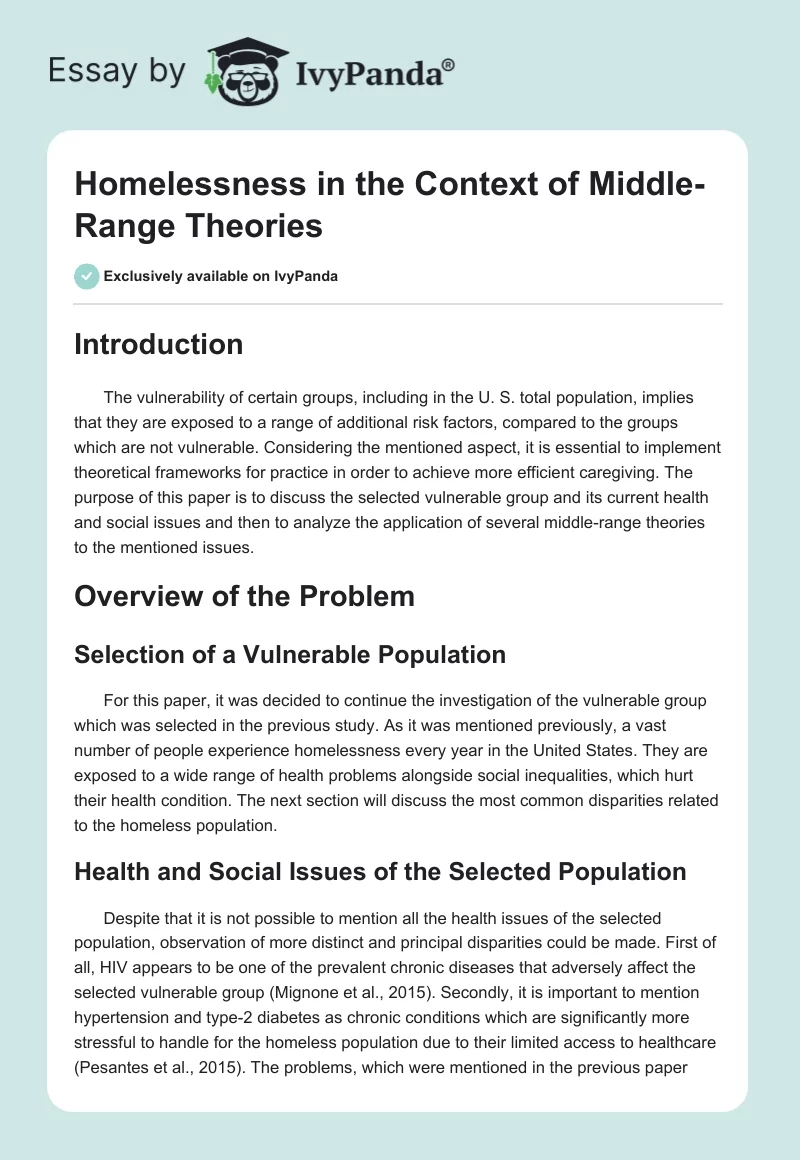 Homelessness in the Context of Middle-Range Theories. Page 1
