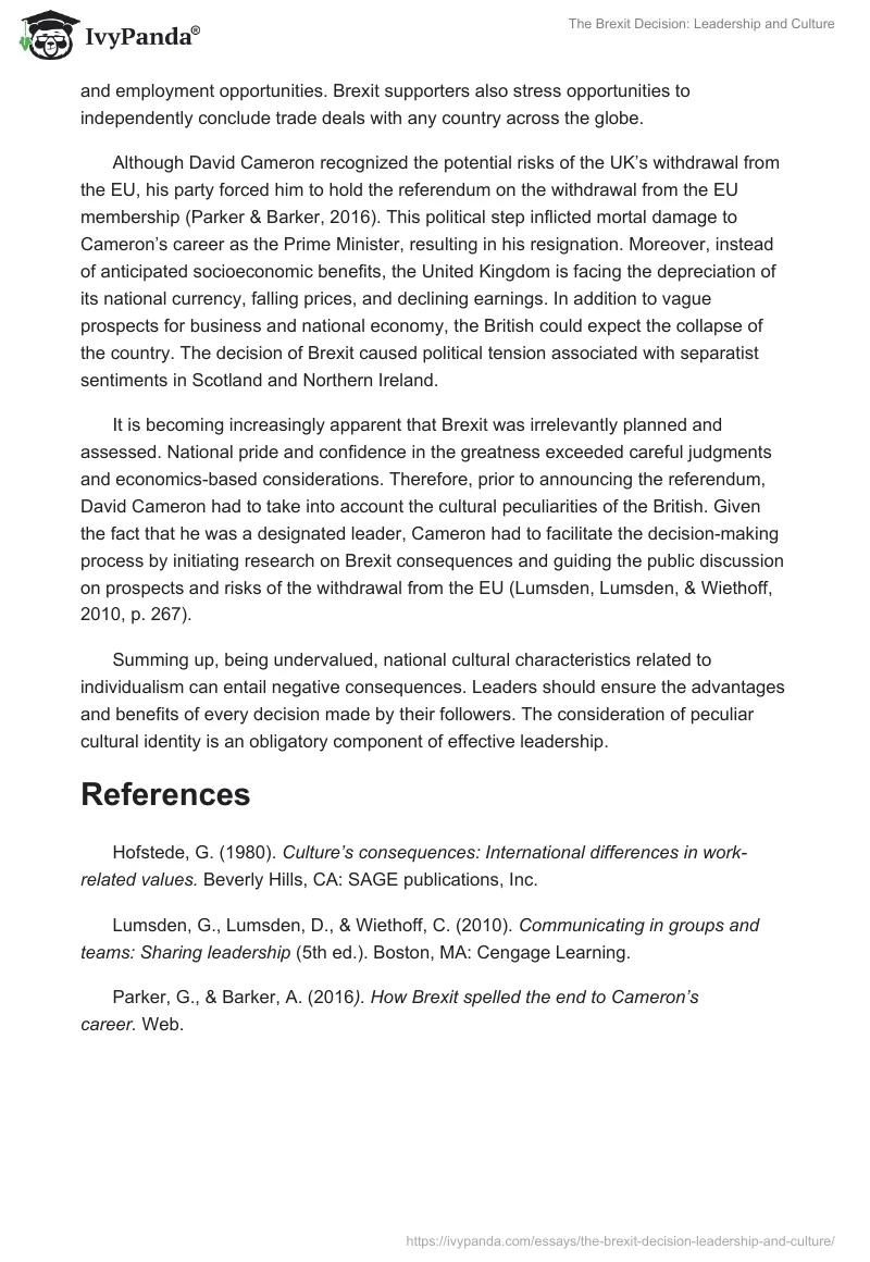 The Brexit Decision: Leadership and Culture. Page 2