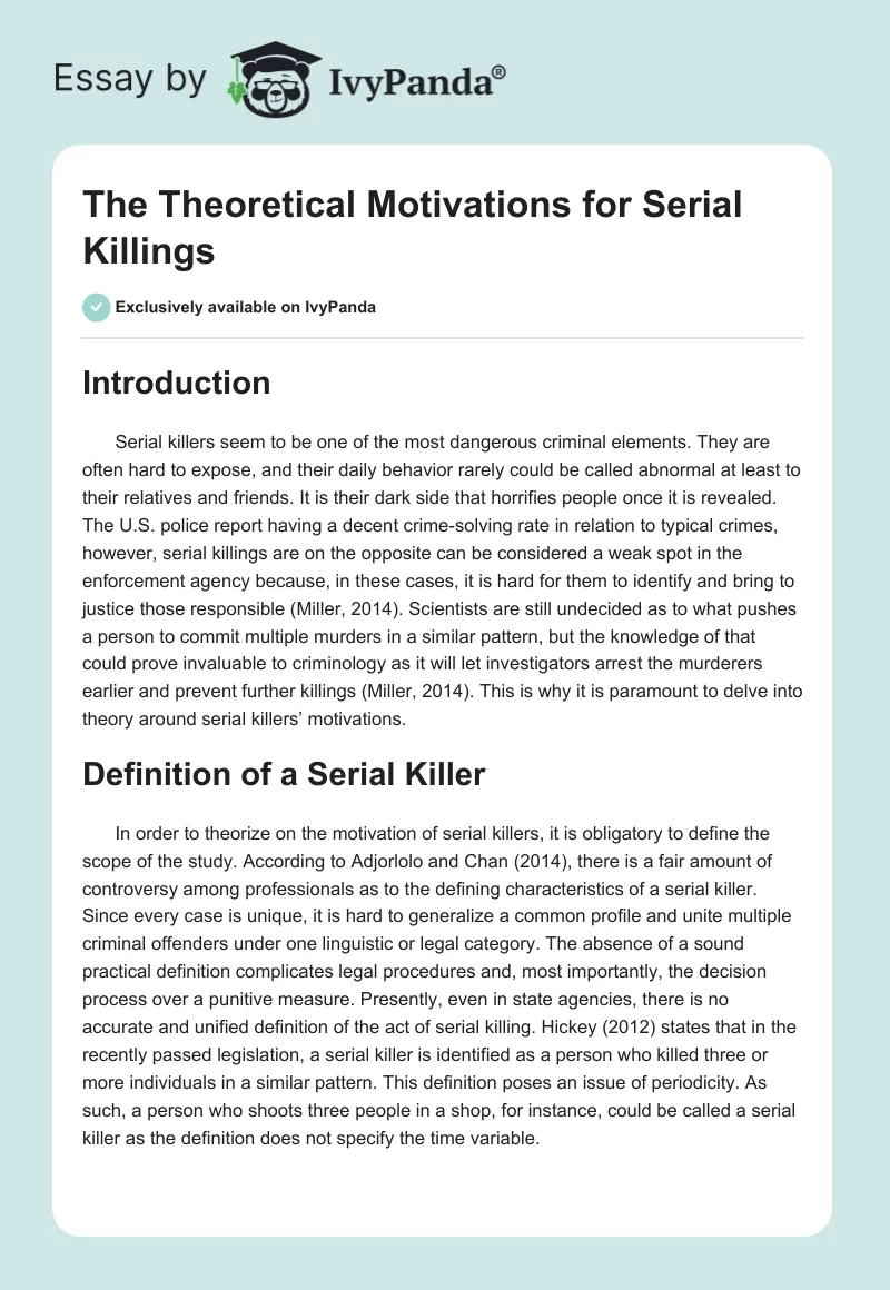 The Theoretical Motivations for Serial Killings. Page 1