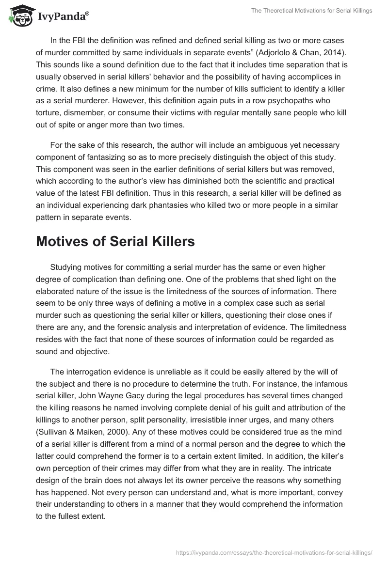 The Theoretical Motivations for Serial Killings. Page 2