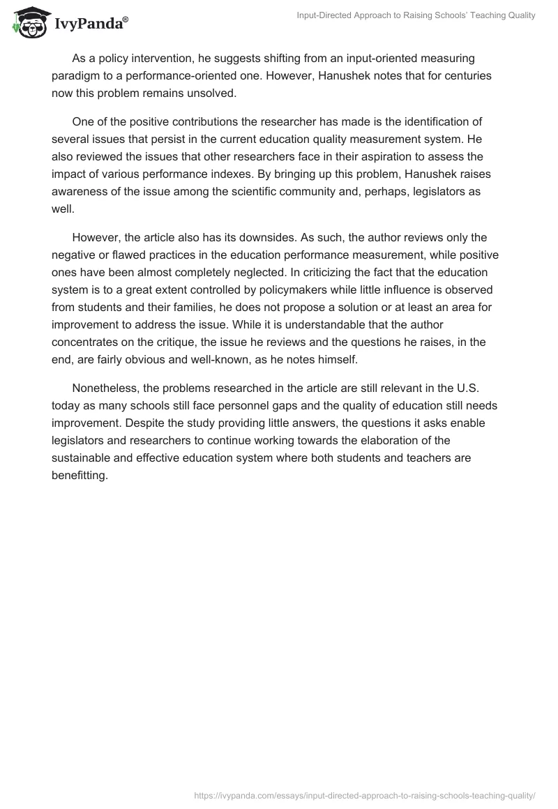Input-Directed Approach to Raising Schools’ Teaching Quality. Page 2