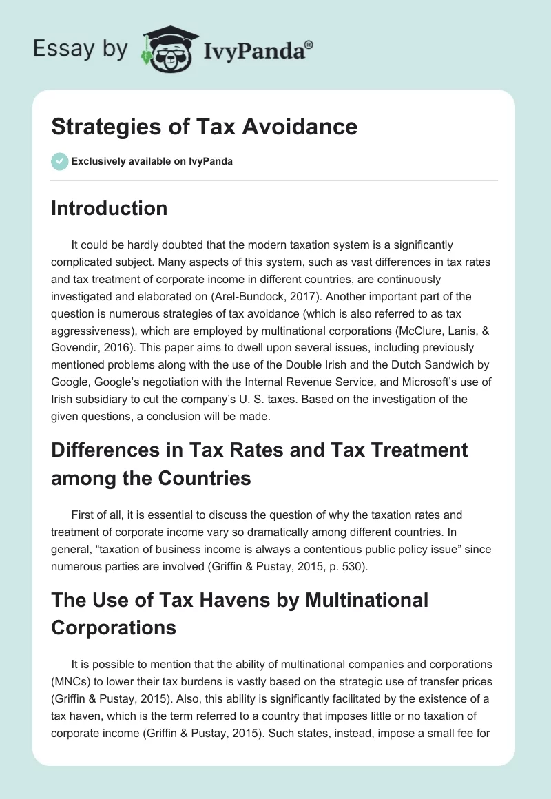 Strategies of Tax Avoidance. Page 1