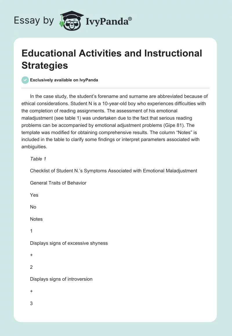 Educational Activities and Instructional Strategies. Page 1