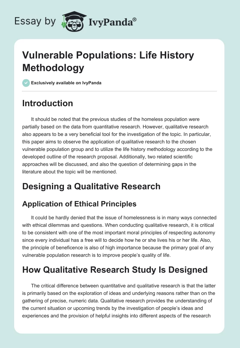 Vulnerable Populations: Life History Methodology. Page 1