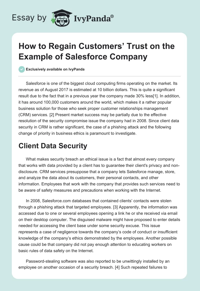 How to Regain Customers’ Trust on the Example of Salesforce Company. Page 1