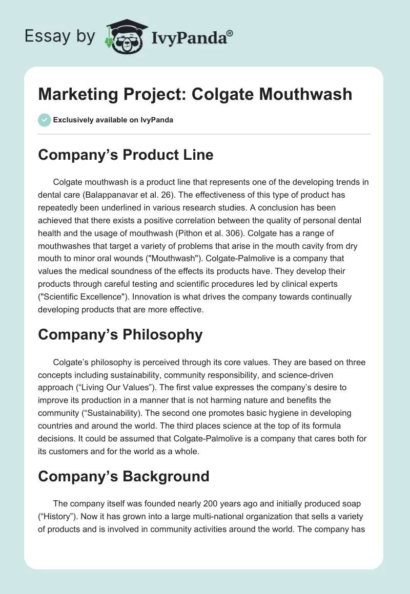Marketing Project: Colgate Mouthwash. Page 1