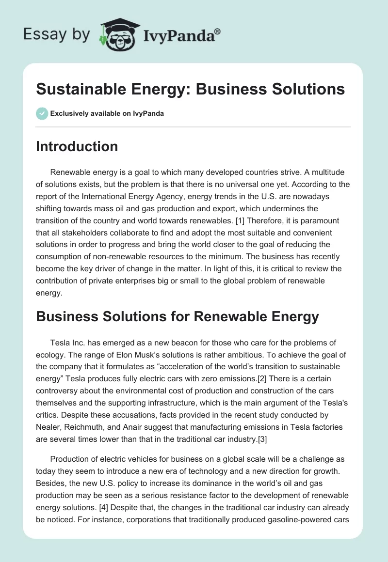 Sustainable Energy: Business Solutions. Page 1