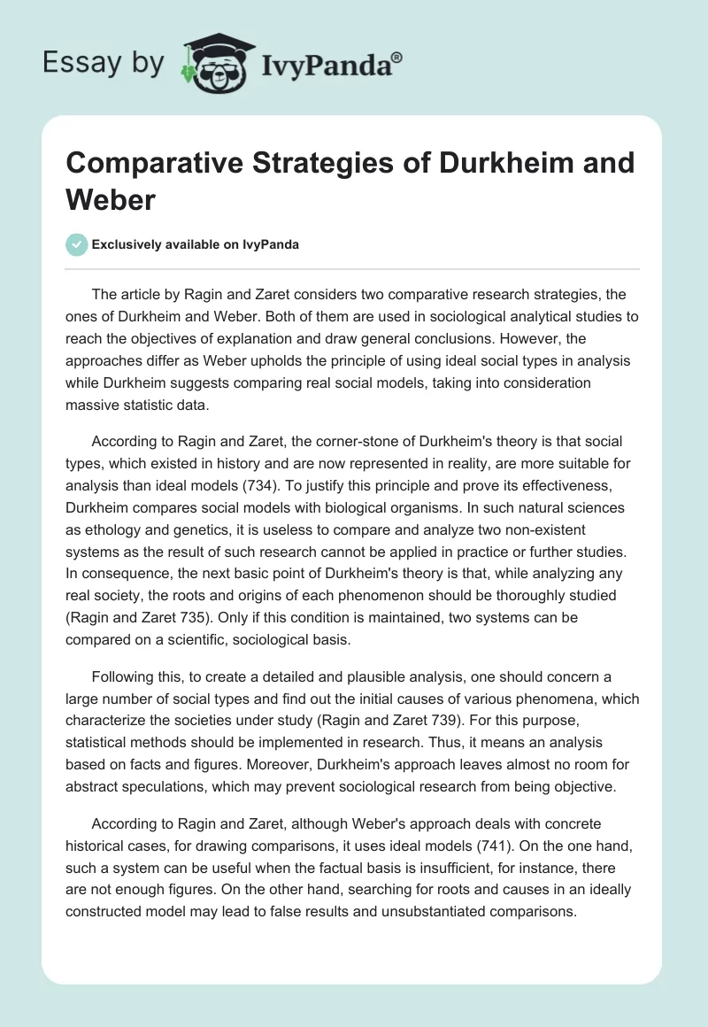 Comparative Strategies of Durkheim and Weber. Page 1