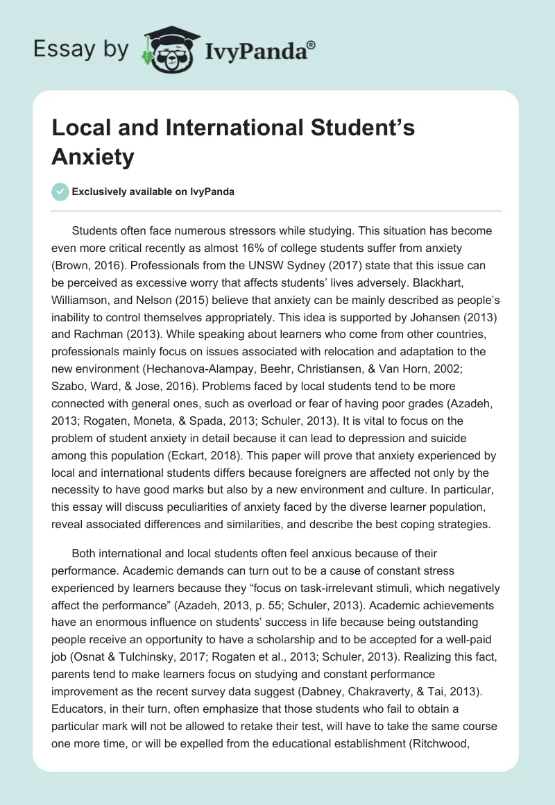 Local and International Student’s Anxiety. Page 1