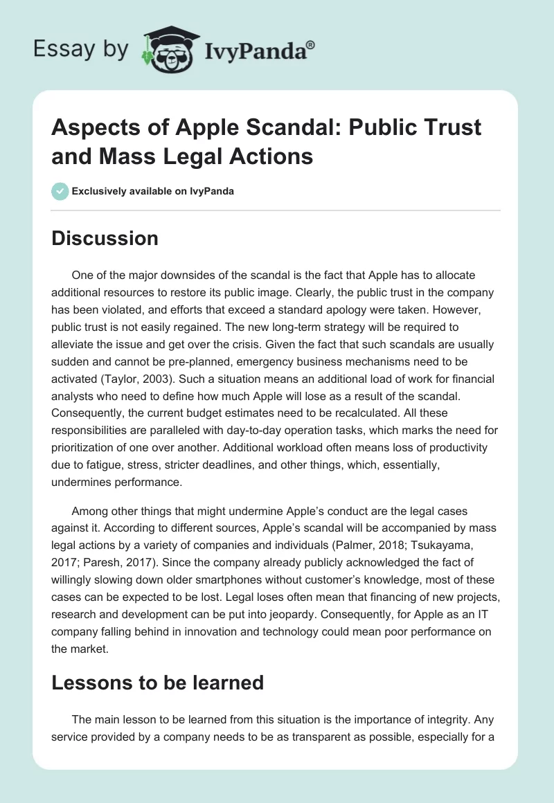 Aspects of Apple Scandal: Public Trust and Mass Legal Actions. Page 1