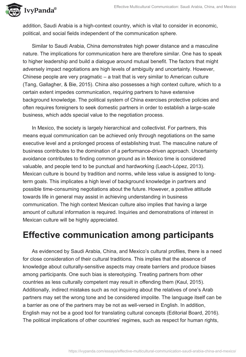 Effective Multicultural Communication: Saudi Arabia, China, and Mexico. Page 2