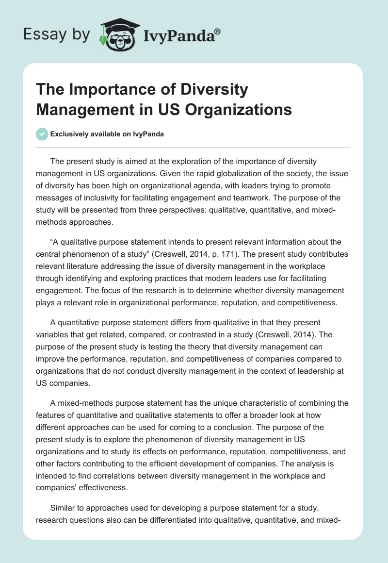 The Importance of Diversity Management in US Organizations. Page 1