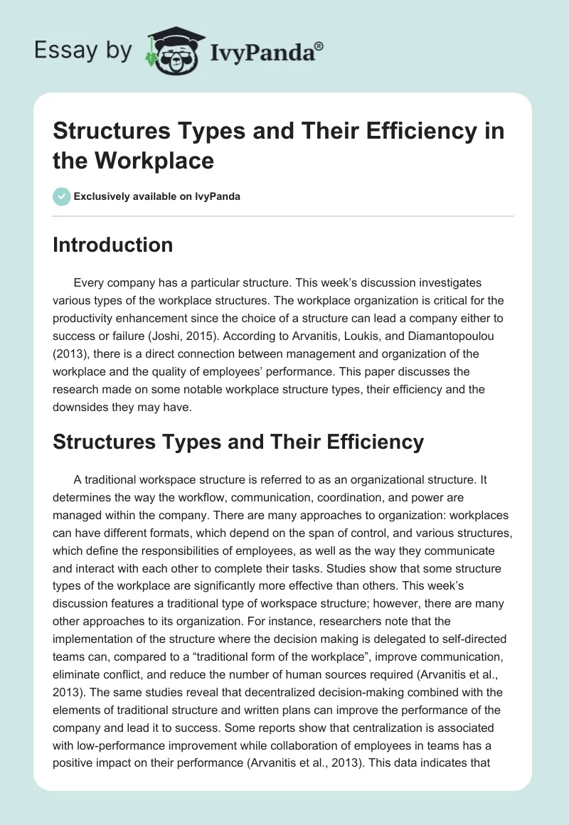 Structures Types and Their Efficiency in the Workplace. Page 1