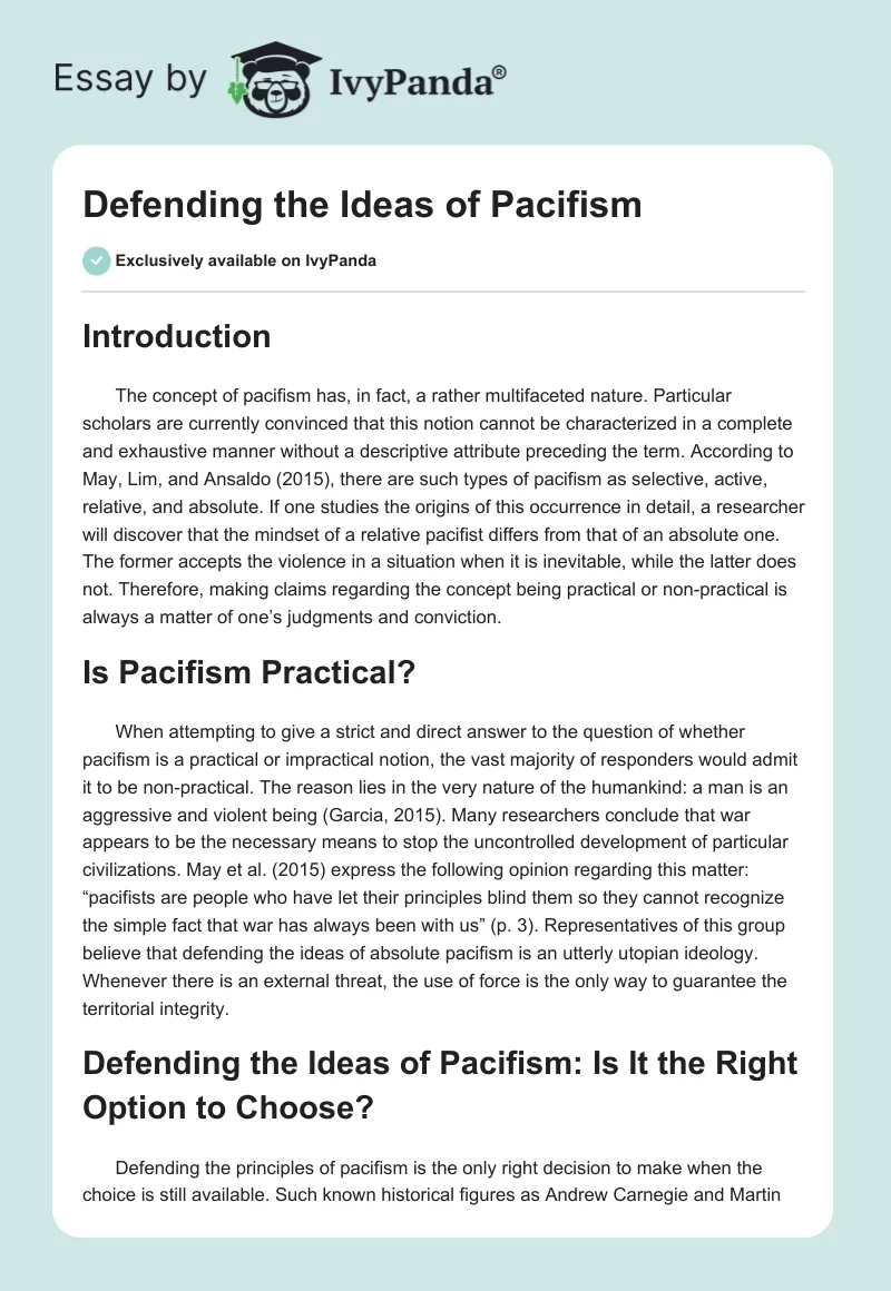Defending the Ideas of Pacifism. Page 1