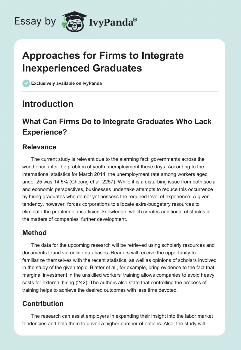 Approaches for Firms to Integrate Inexperienced Graduates. Page 1