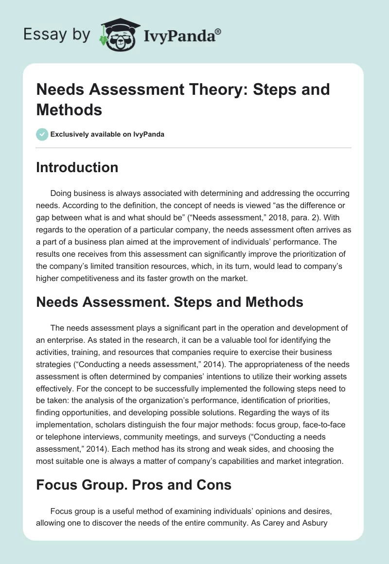 Needs Assessment Theory: Steps and Methods. Page 1