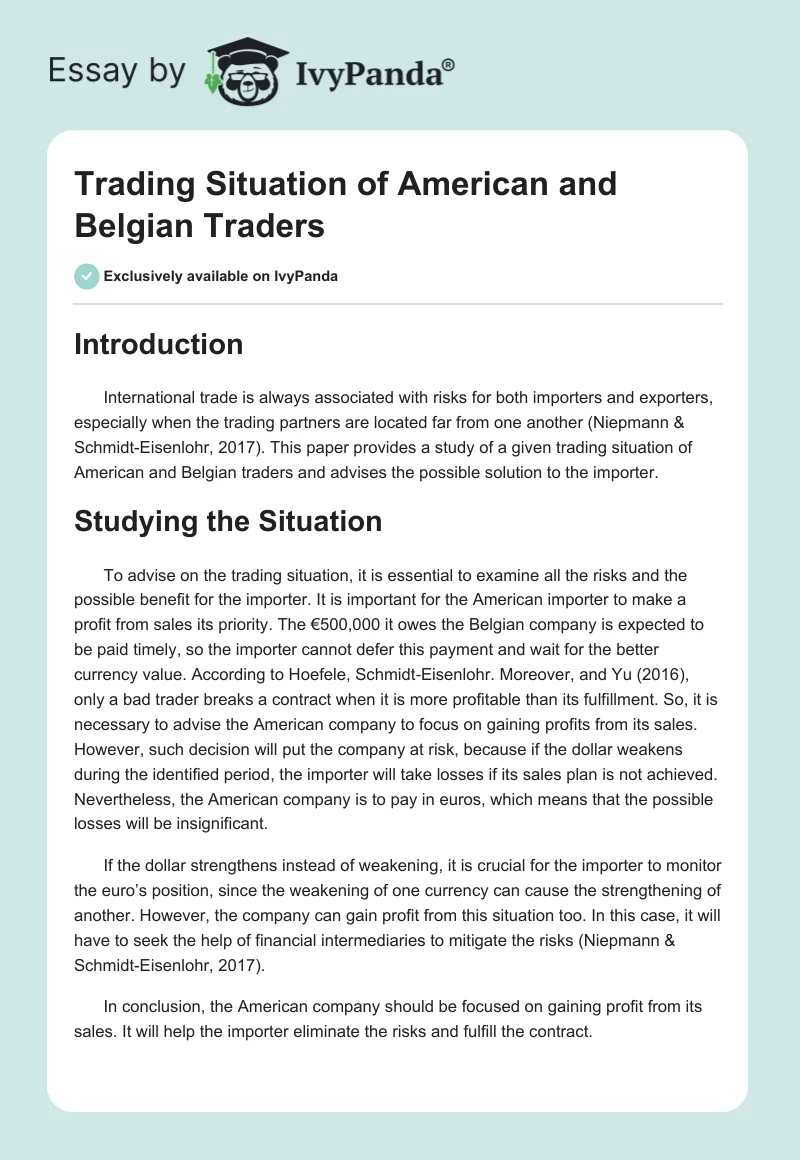 Trading Situation of American and Belgian Traders. Page 1