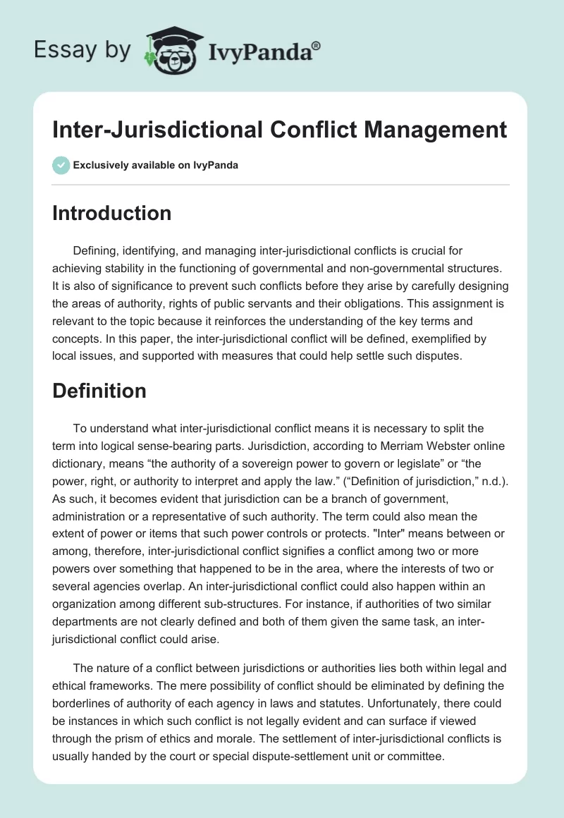 Inter-Jurisdictional Conflict Management. Page 1