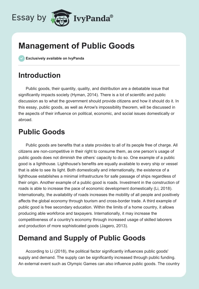 Management of Public Goods. Page 1