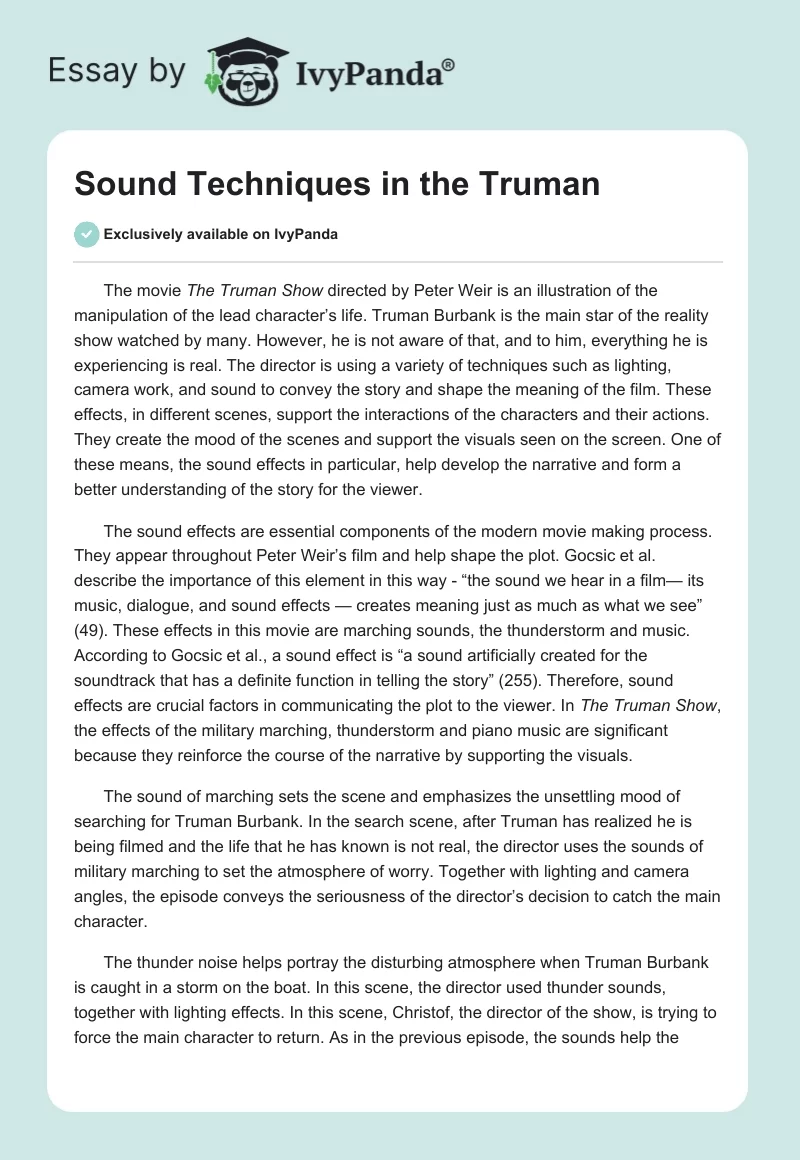 Sound Techniques in the Truman. Page 1