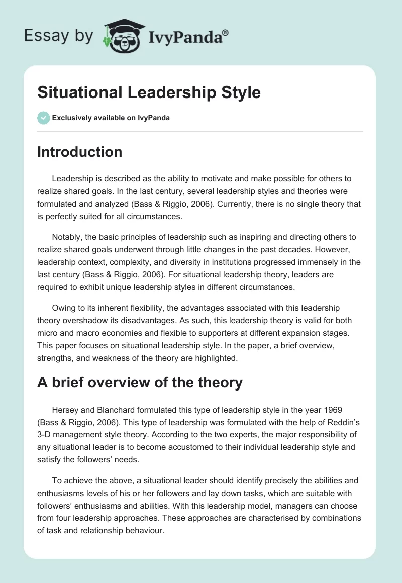 Situational Leadership Style. Page 1