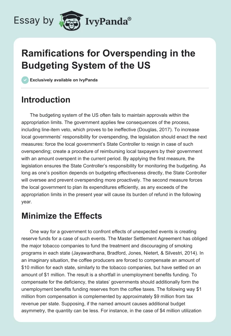 Ramifications for Overspending in the Budgeting System of the US. Page 1