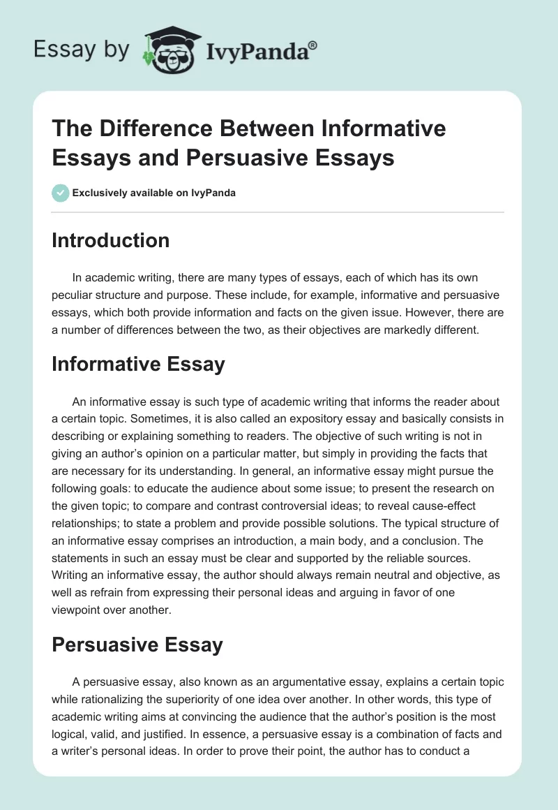 The Difference Between Informative Essays and Persuasive Essays. Page 1