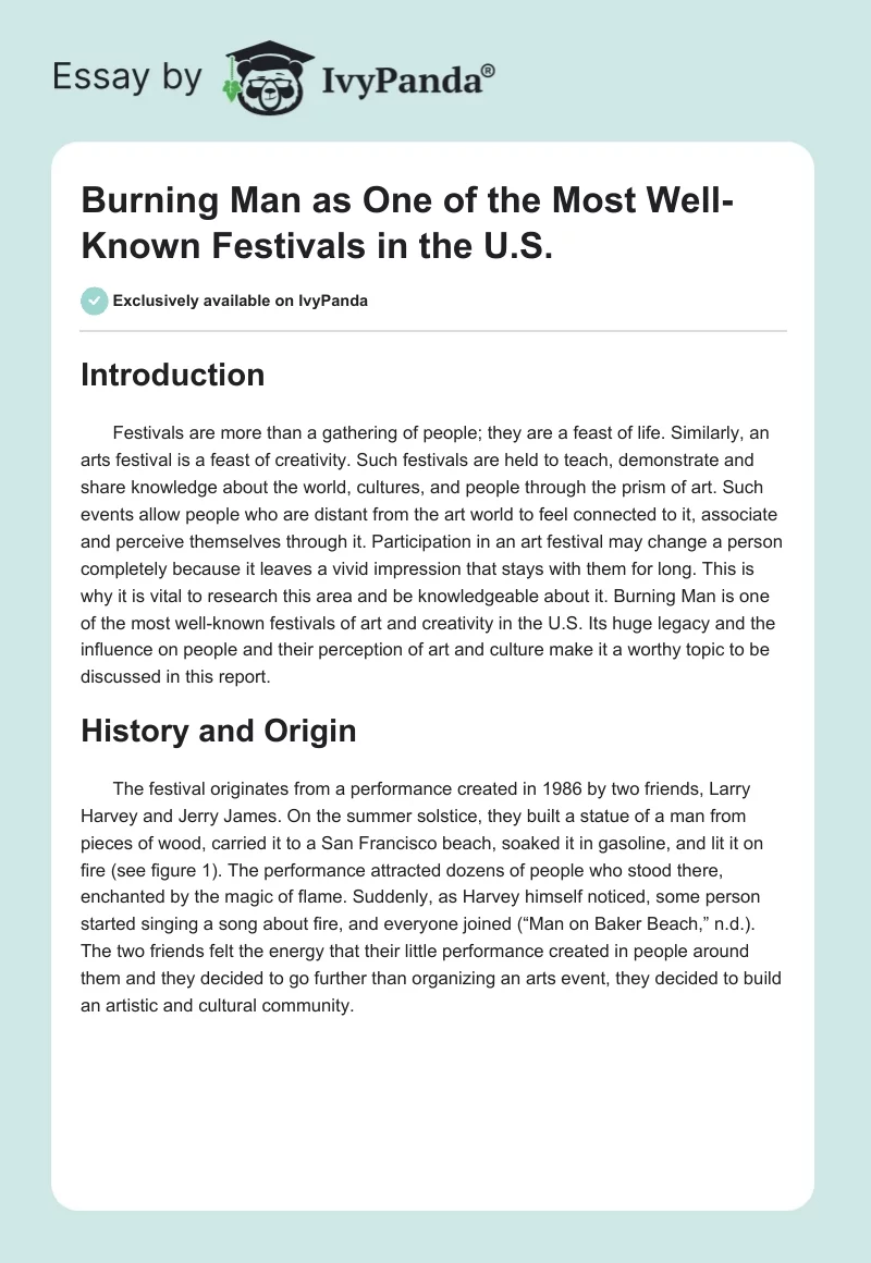 Burning Man as One of the Most Well-Known Festivals in the U.S.. Page 1