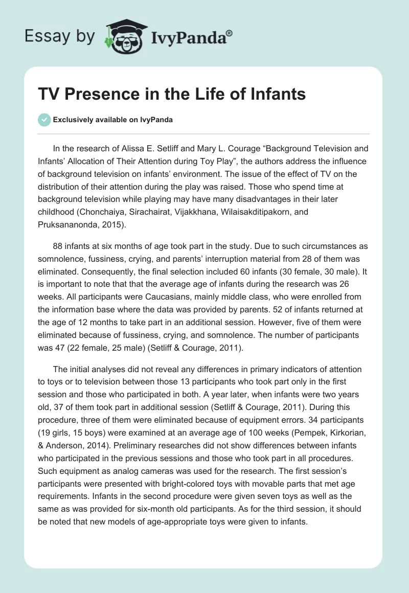 TV Presence in the Life of Infants. Page 1