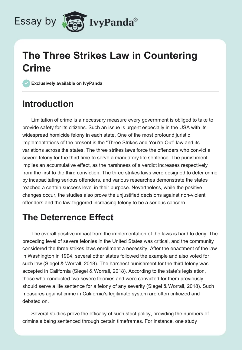 The Three Strikes Law in Countering Crime. Page 1