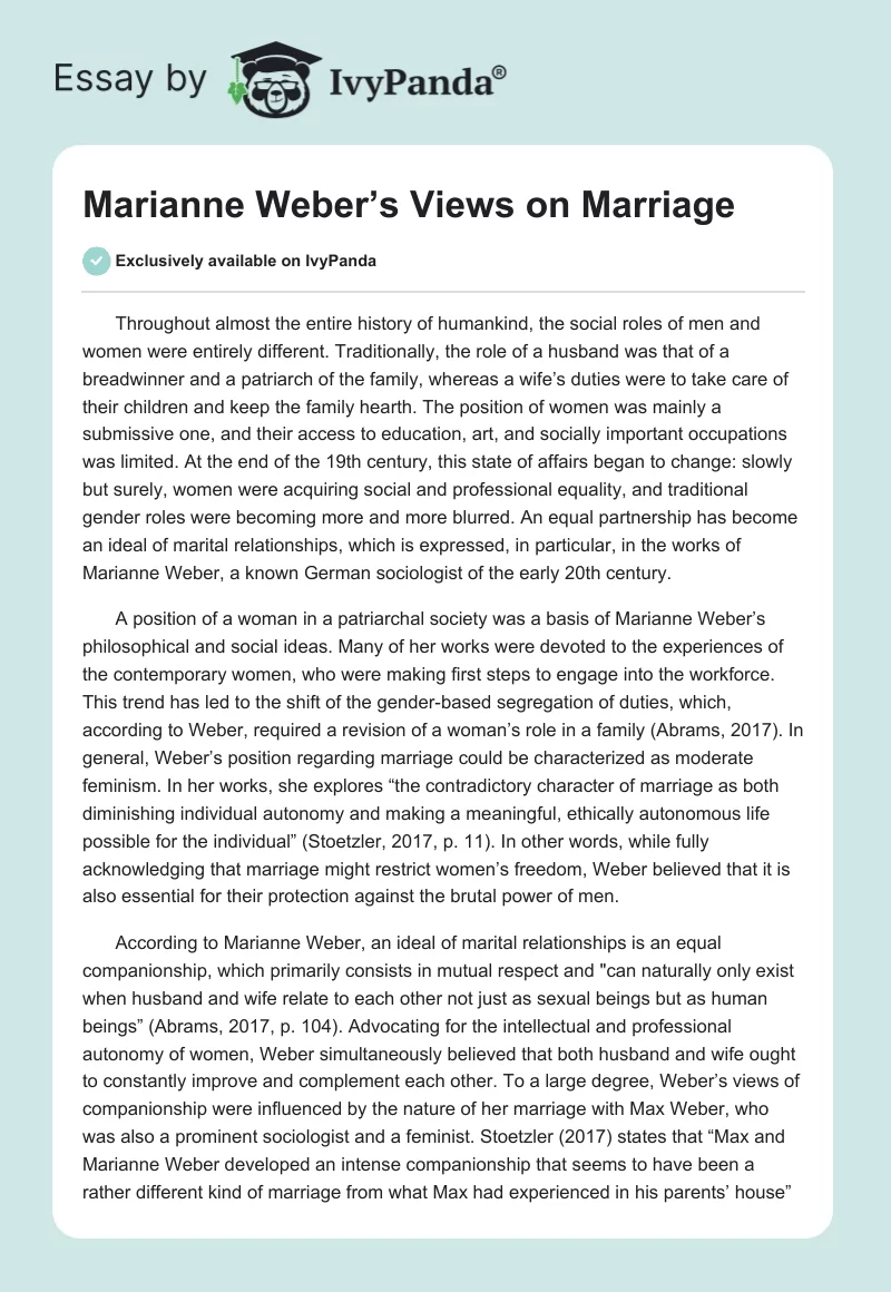 Marianne Weber’s Views on Marriage. Page 1
