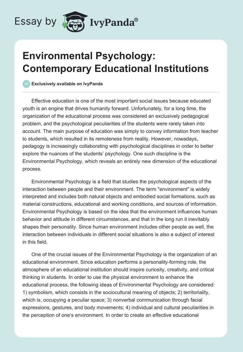 Environmental Psychology: Contemporary Educational Institutions. Page 1