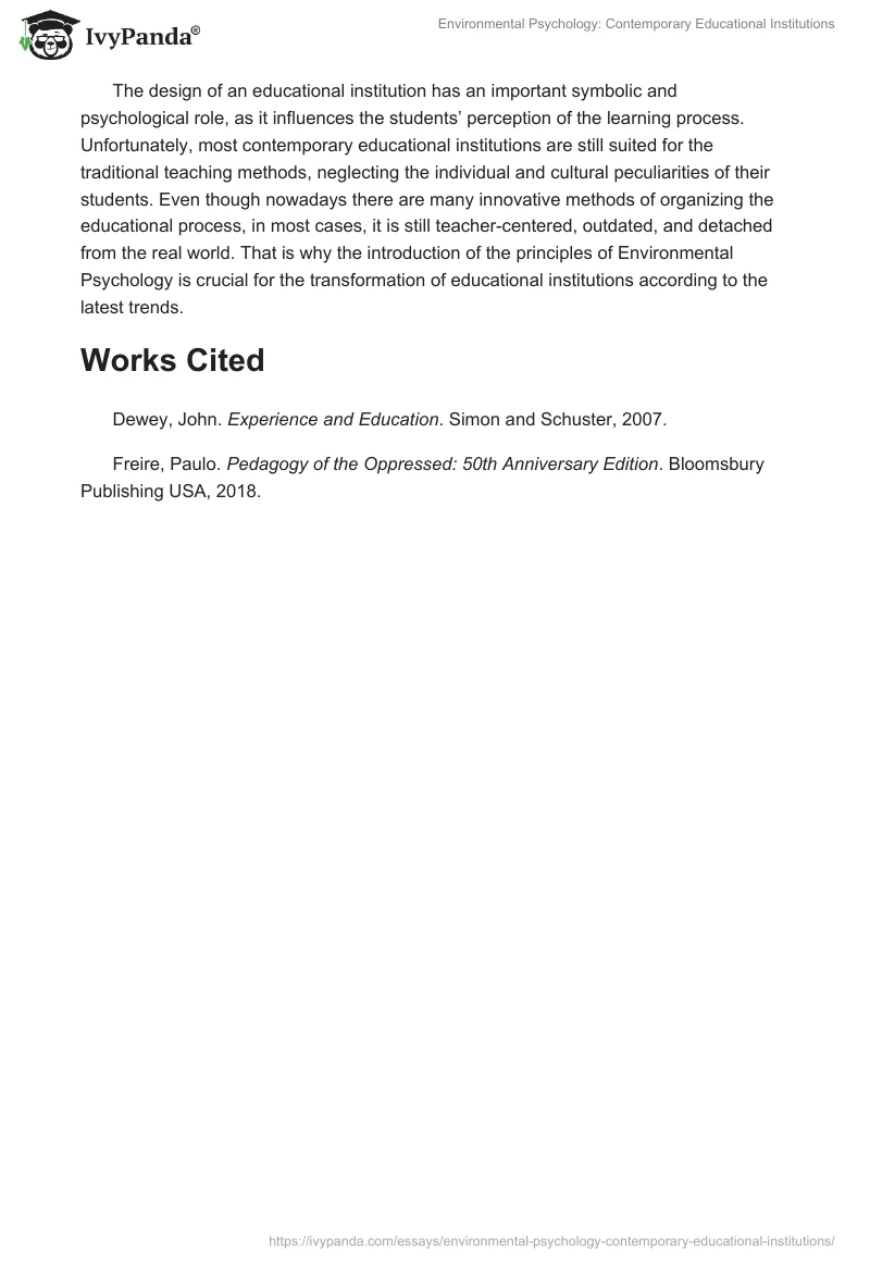 Environmental Psychology: Contemporary Educational Institutions. Page 3