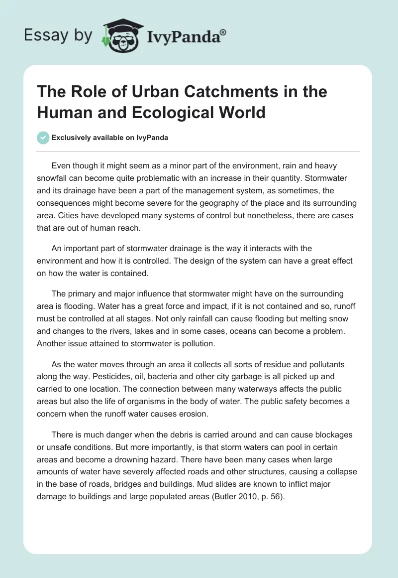 The Role of Urban Catchments in the Human and Ecological World. Page 1