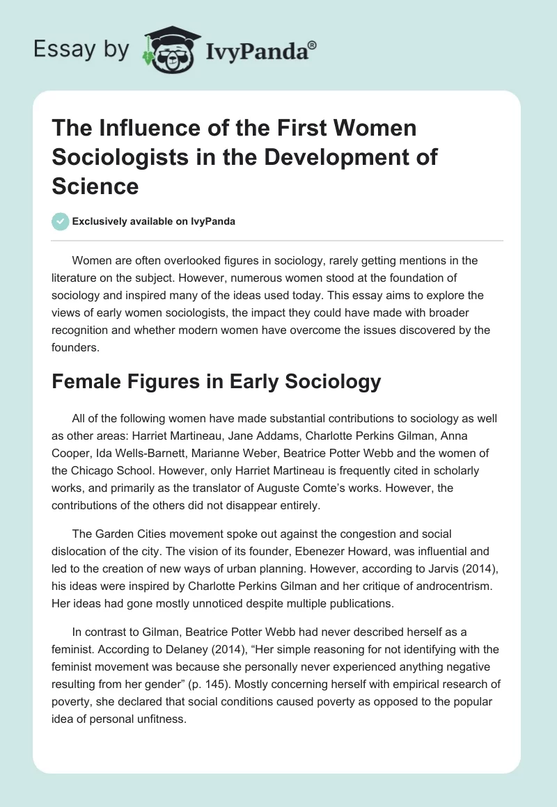 The Influence of the First Women Sociologists in the Development of Science. Page 1