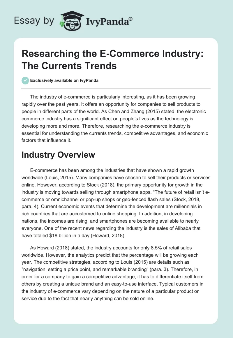 Researching the E-Commerce Industry: The Currents Trends. Page 1