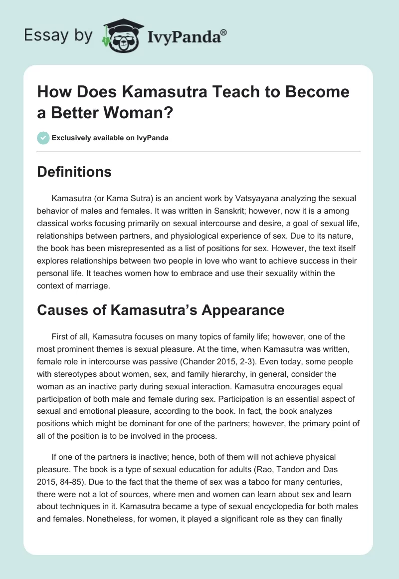 How Does Kamasutra Teach to Become a Better Woman?. Page 1
